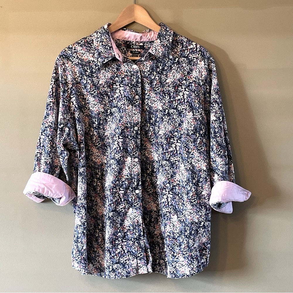 Chaps No Iron Floral Button Down Blouse